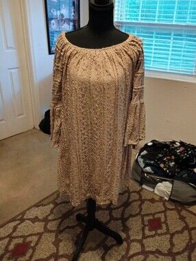 2B Together Taupe Lace Peasant Long-Sleeve Dress